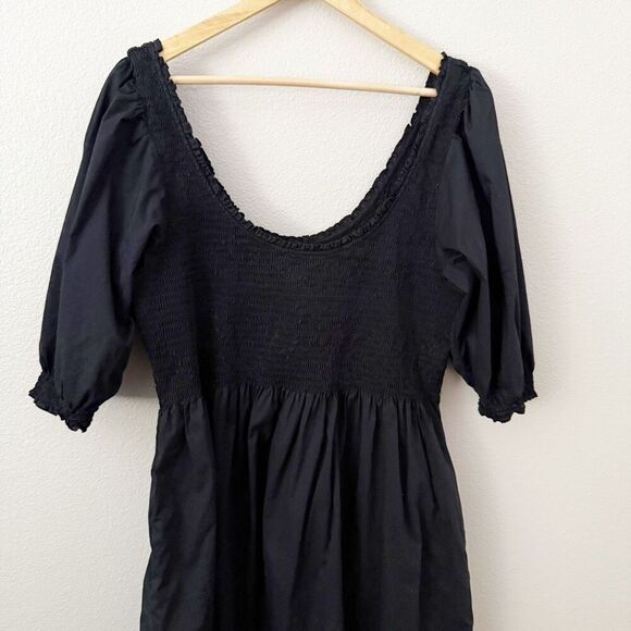 HILL HOUSE | Solid Black Louisa Nap Dress Puffed Puff Sleeves Midi Length | XXL - Picture 2 of 7